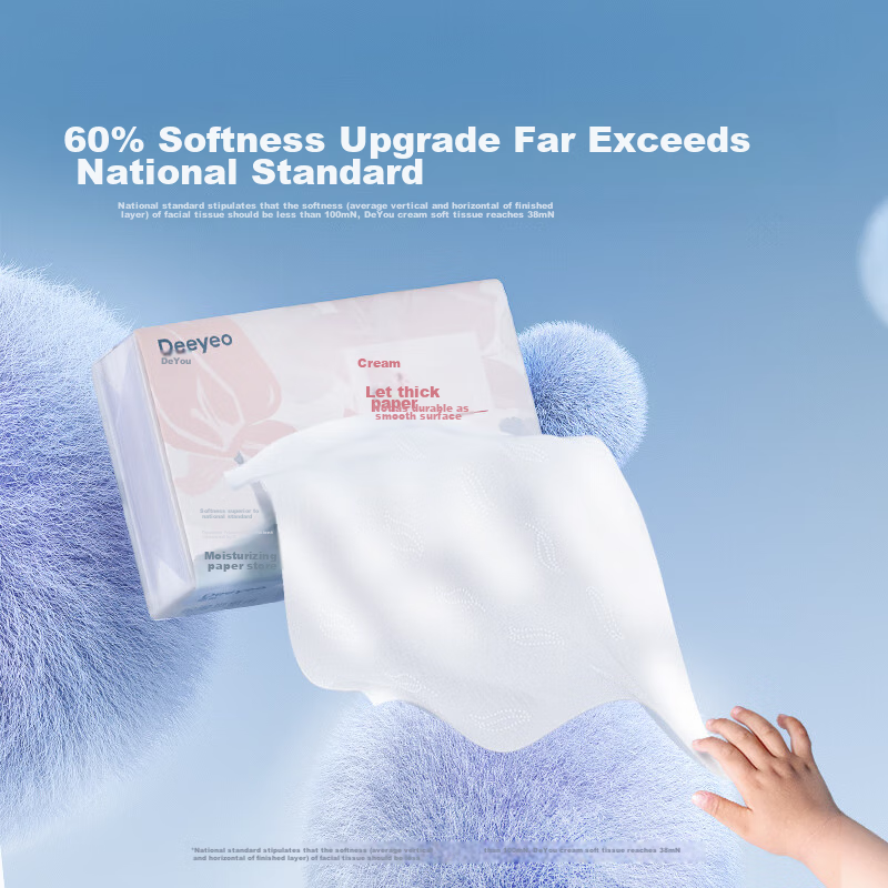 Deyou Cream Tissue, 3-Ply, 100 Sheets*30 Packs, Cloud-Soft Wipes, Baby Moisturiz...
