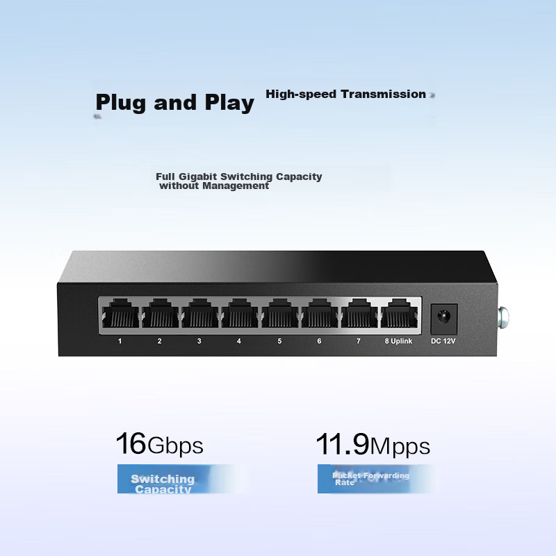H3C 8-Port Gigabit Switch, Unmanaged Enterprise-Grade Switch, Monitoring Network...