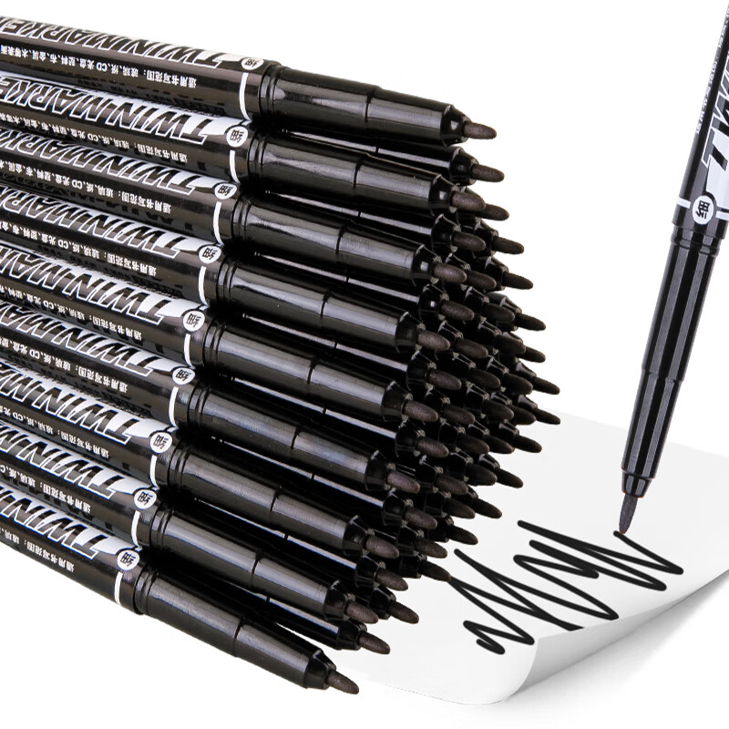 M&G Stationery, Black Dual-Tip Marker Pen, Waterproof Marker, Oil-Based Pen, Chi...