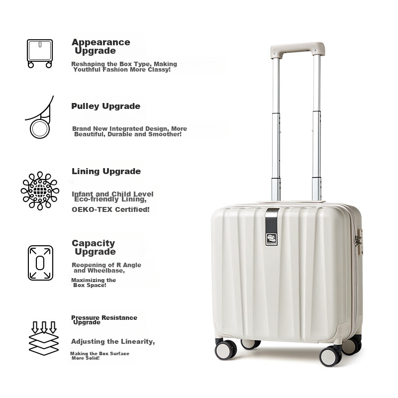 Hanke Luggage Suitcase for Men And Women, Carry-On Travel Case, 16-Inch Ivory Wh...