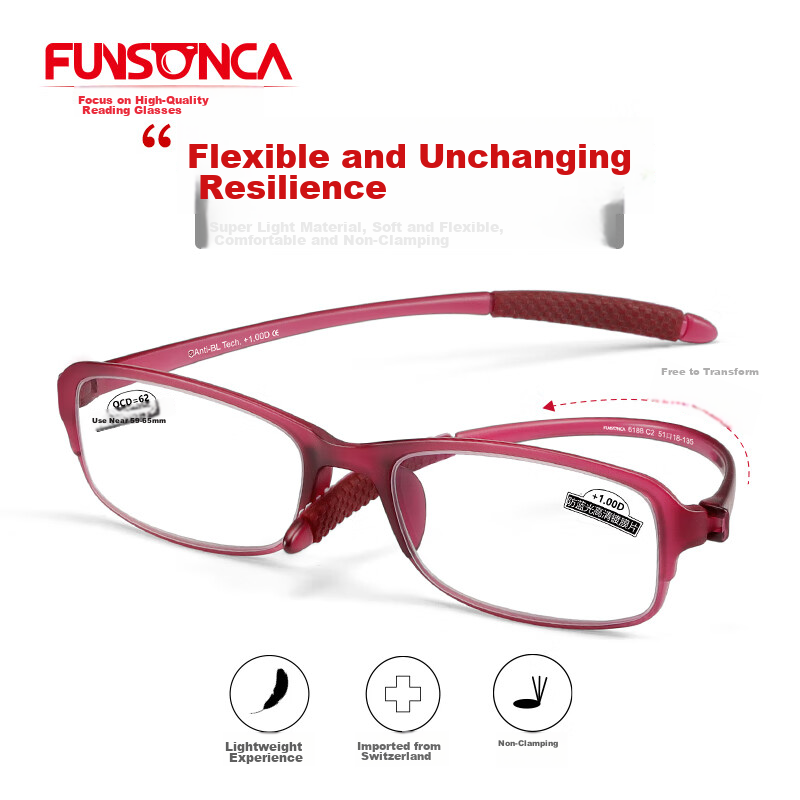 Funsonca Anti-Blue Light Ultra-Light Imported Material Non-Metal Reading Glasses...