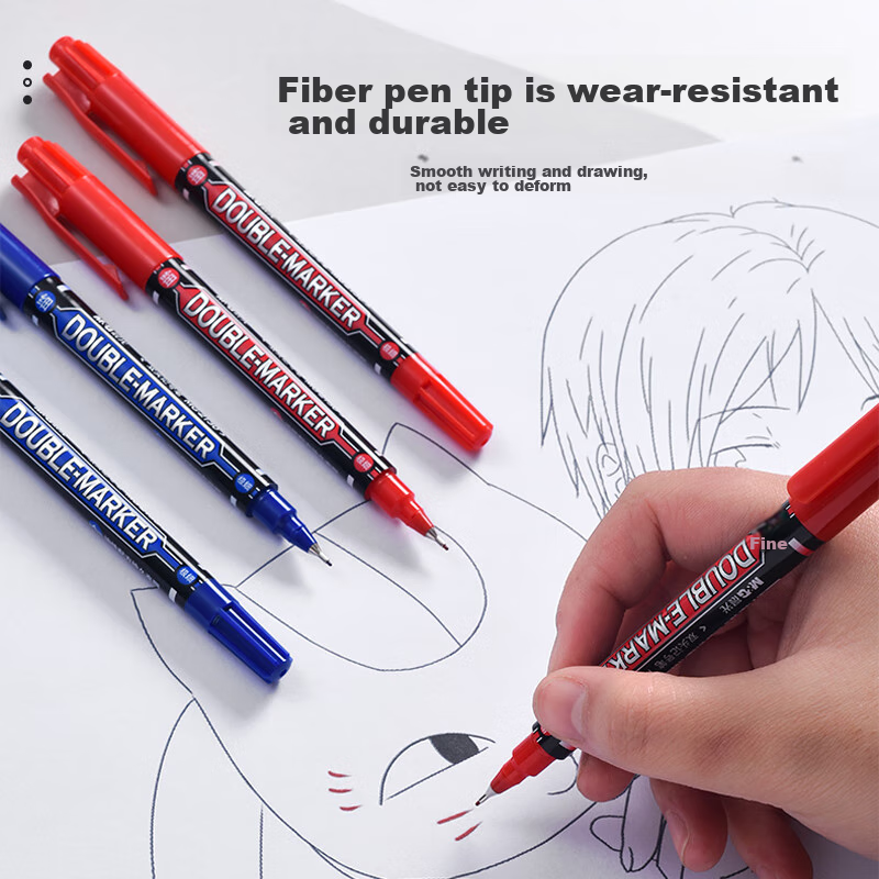 M&G Stationery Blue Double-Headed Fine-Tip Marker Pen, Student Outlining Pen, St...