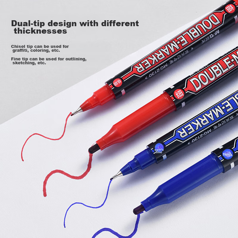 M&G Stationery Blue Double-Headed Fine-Tip Marker Pen, Student Outlining Pen, St...