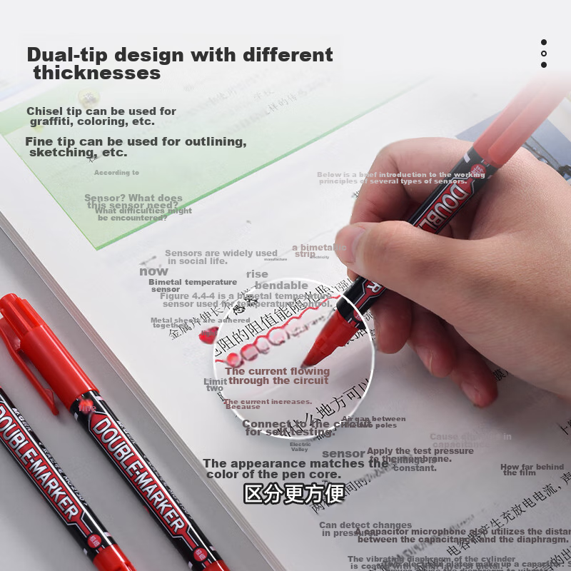 M&G Stationery Blue Double-Headed Fine-Tip Marker Pen, Student Outlining Pen, St...