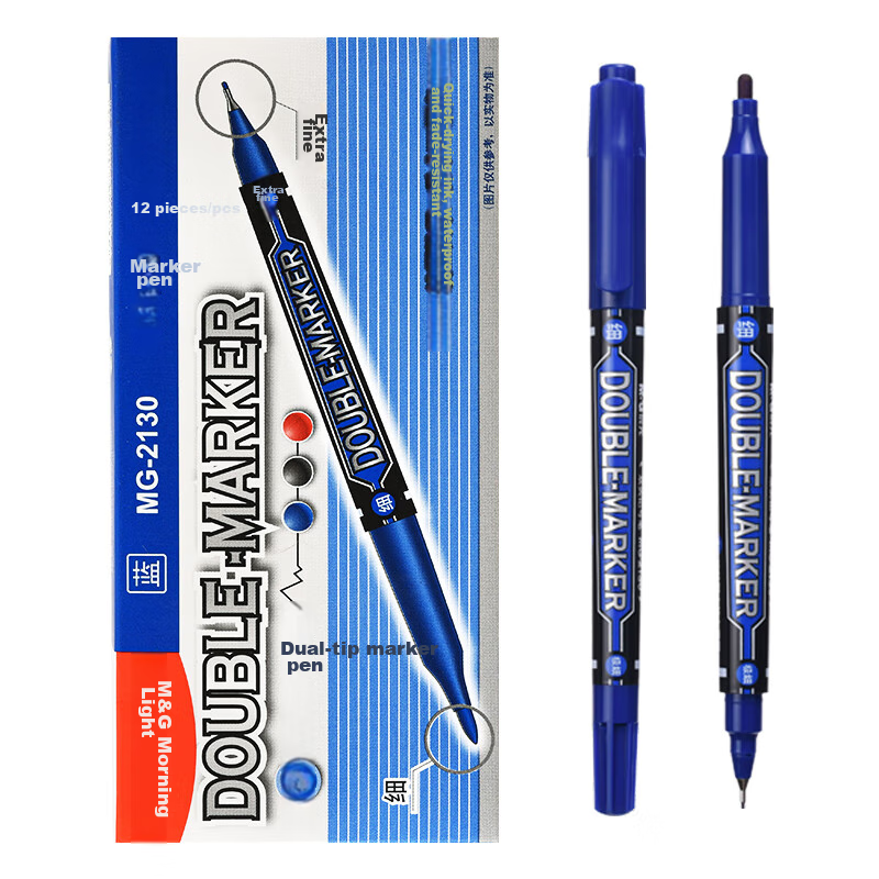 M&G Stationery Blue Double-Headed Fine-Tip Marker Pen, Student Outlining Pen, St...