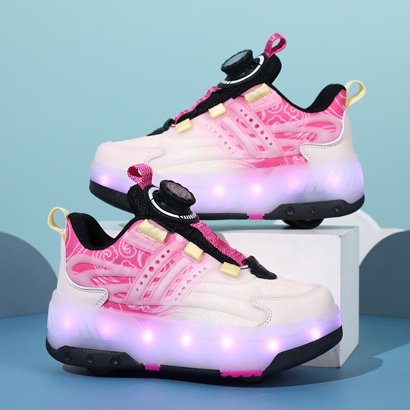 BKG Girls' Four-Wheel Roller Skates Student Youth Skates ZYQ23825-B7 Black Peach...