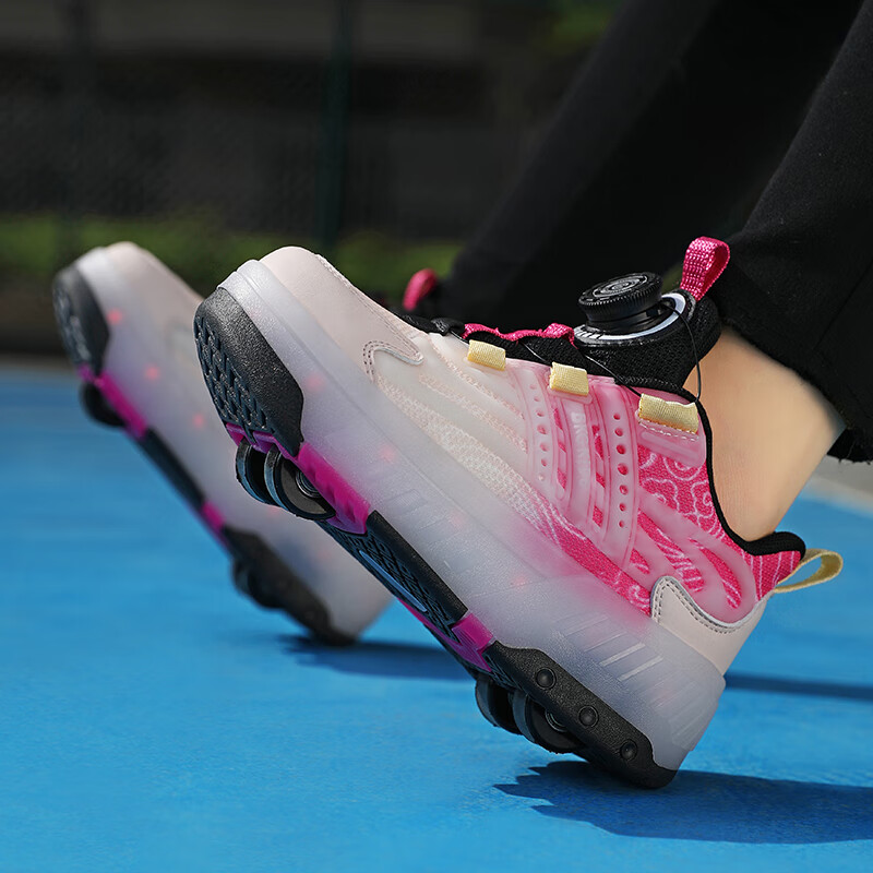 BKG Girls' Four-Wheel Roller Skates Student Youth Skates ZYQ23825-B7 Black Peach...