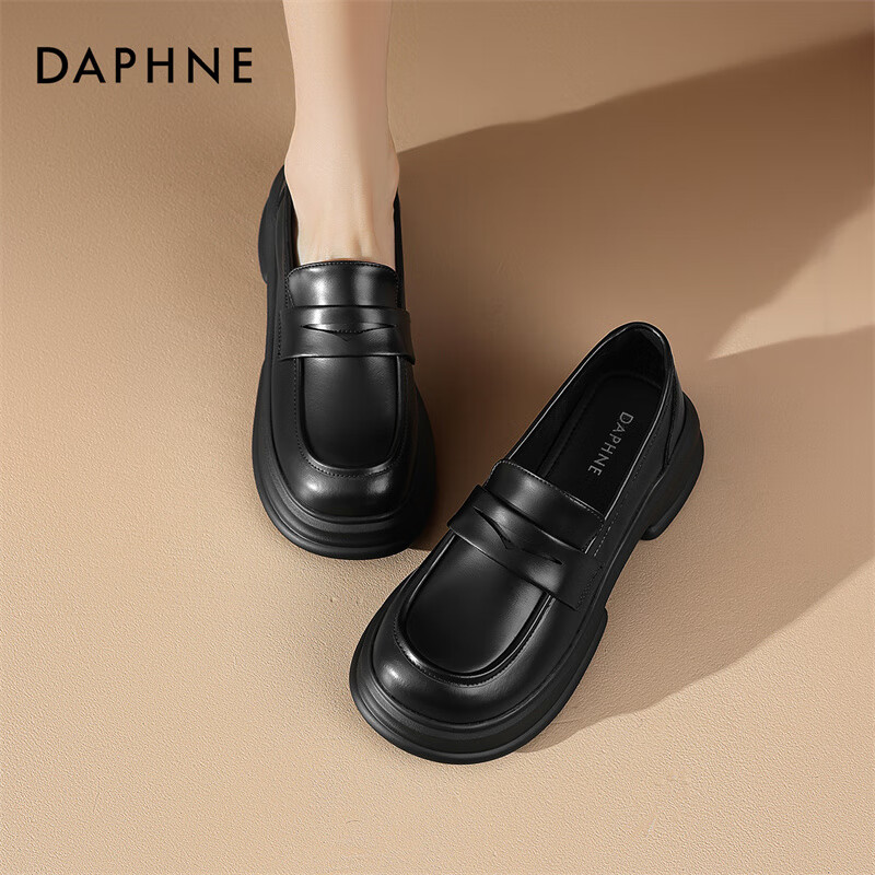 DAPHNE Women's Cowhide Thick-soled Loafers Slip-on Small Leather Shoes Women's S...