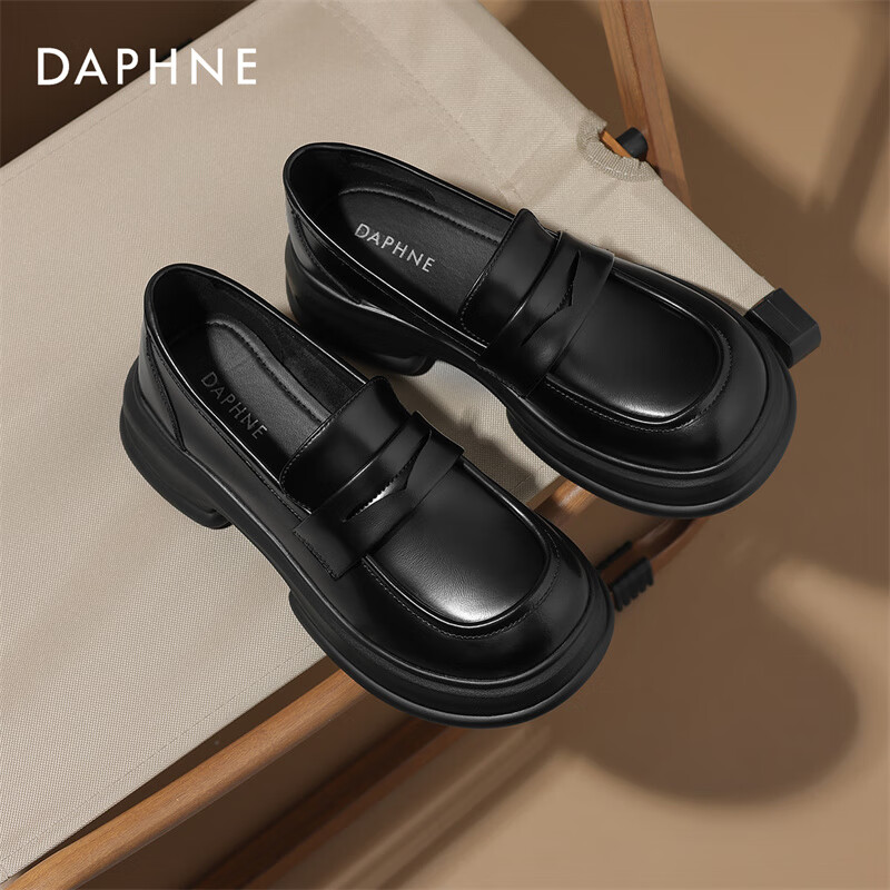 DAPHNE Women's Cowhide Thick-soled Loafers Slip-on Small Leather Shoes Women's S...