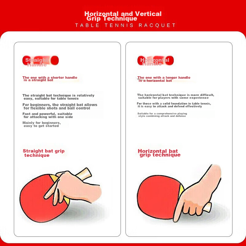 DHS (Double Happiness) Two-Star Straight Handle Table Tennis Racket (Fast Shippi...