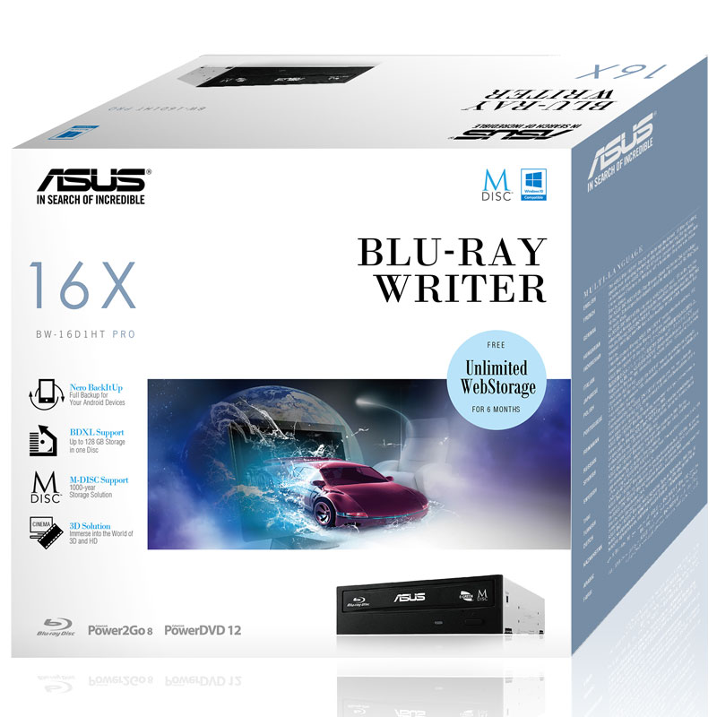 ASUS 16x Speed SATA Blu-Ray Disc Burner, Black (BW-16D1HT)
