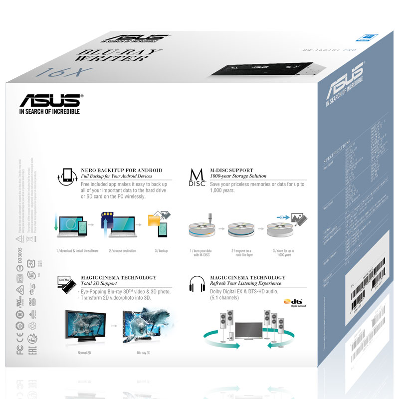 ASUS 16x Speed SATA Blu-Ray Disc Burner, Black (BW-16D1HT)