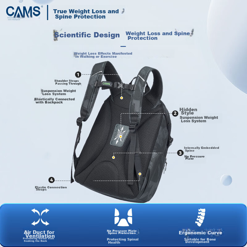 CAMS Suspended Weight-Reducing Backpack for Middle And High School Students, Uni...