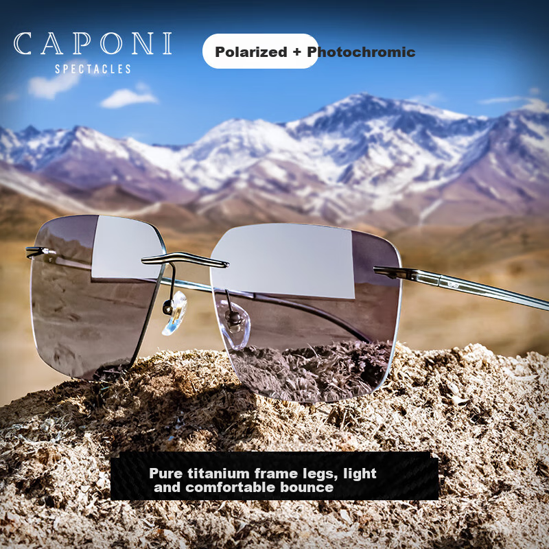 CAPONI Ultra-light Pure Titanium Sunglasses Men Photochromic Polarized Driving D...