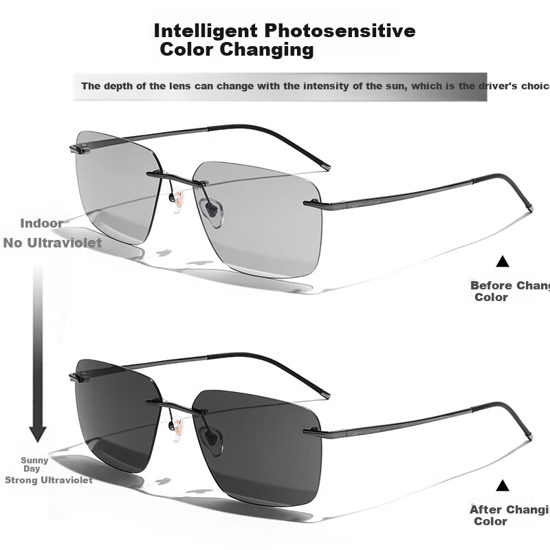 CAPONI Ultra-light Pure Titanium Sunglasses Men Photochromic Polarized Driving D...
