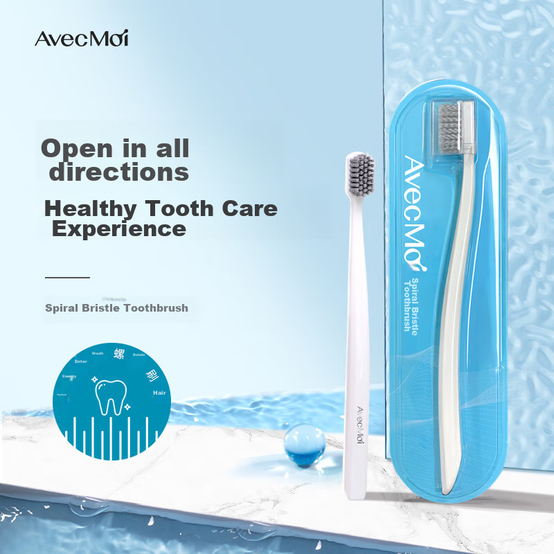 Avec Moi Toothbrush Spiral Bristles, Adult Fine Bristle Care Toothbrush, 1 Pack...