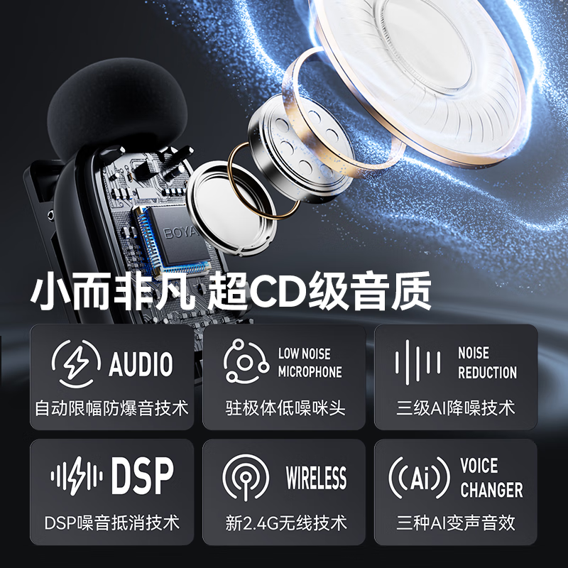 BOYA Mini Wireless Lavalier Microphone One Drag Two Live Interview Outdoor Short...