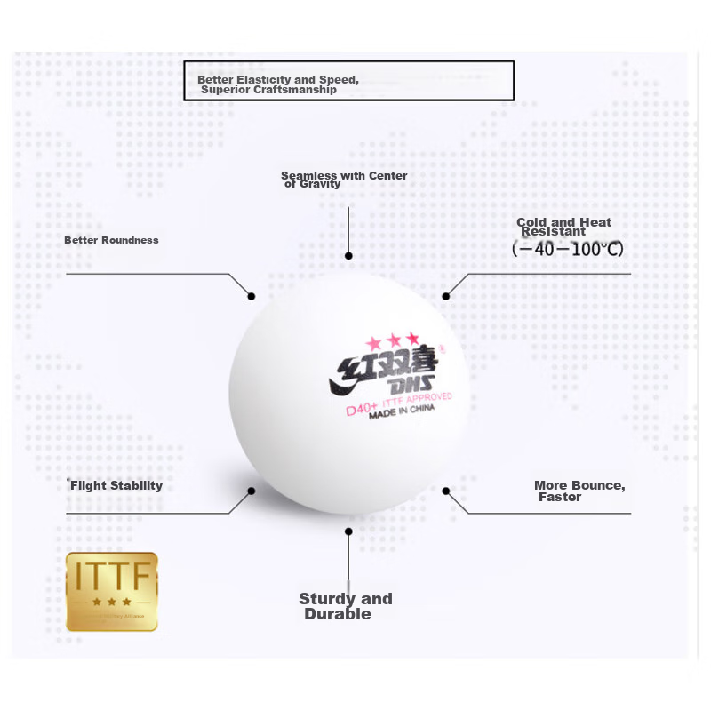 DHS (Double Happiness) Table Tennis Three-Star, Saitei ABS New Material 40+, 3-S...