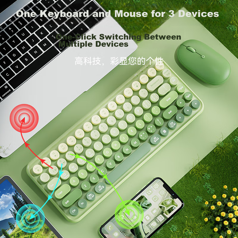 B.O.W Hangshi K608DL, Tri-Mode Wired Bluetooth Wireless Charging Keyboard, Quiet...