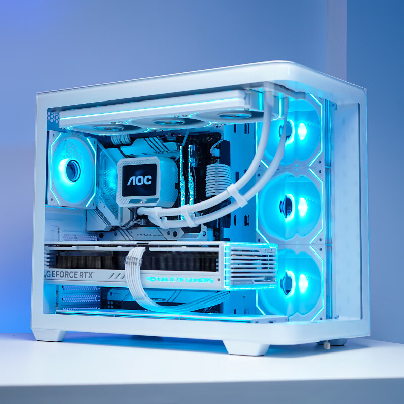 AOC CG455 White ATX Desktop Computer Case with Seaside Room Design, Integrated C...