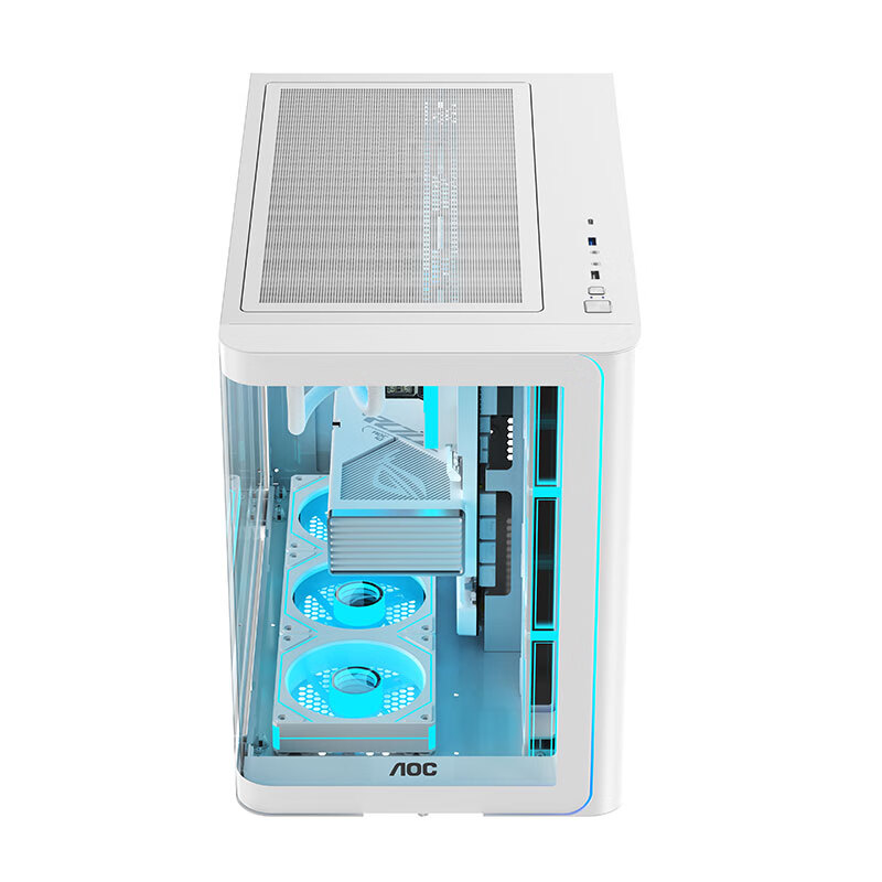 AOC CG455 White ATX Desktop Computer Case with Seaside Room Design, Integrated C...