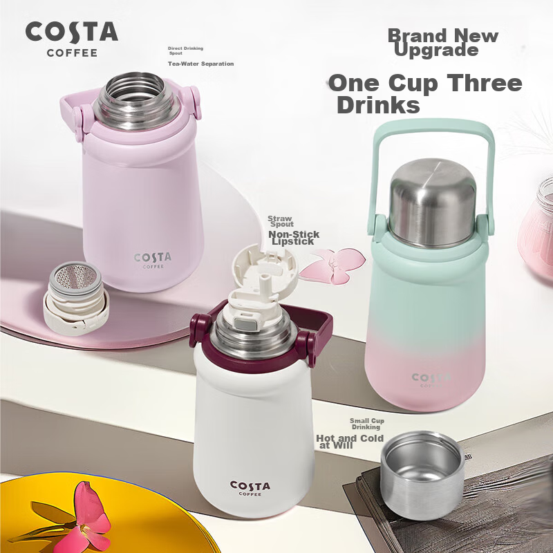 COSTA Wangxing Insulated Cup, Thermos, Large Capacity, Women's Straw Cup, Childr...