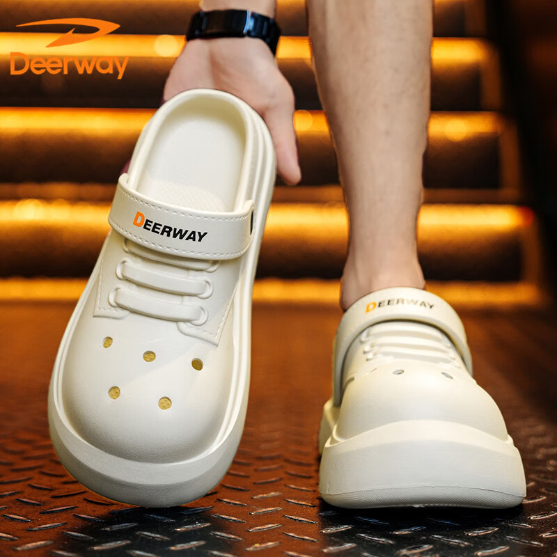 DEERWAY Men's Clogs 2025 Summer Home Slippers Men's Versatile Beach Sandals Khak...