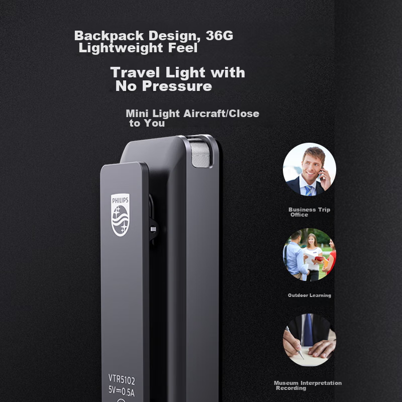 PHILIPS Smart Voice Recorder VTR5102, 16GB, Free APP Voice-To, High-Definition N...