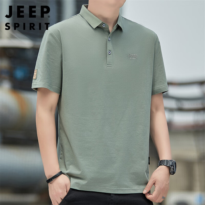 JEEP SPIRIT Men's Short Sleeve T-shirt Summer Business Casual Polo Neck Embroide...