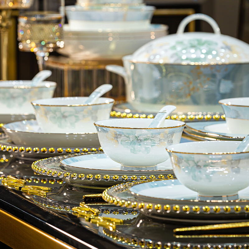 Porcelain Gift Set, Chinese-Style Tableware, Complete High-Quality Bowl And Plat...