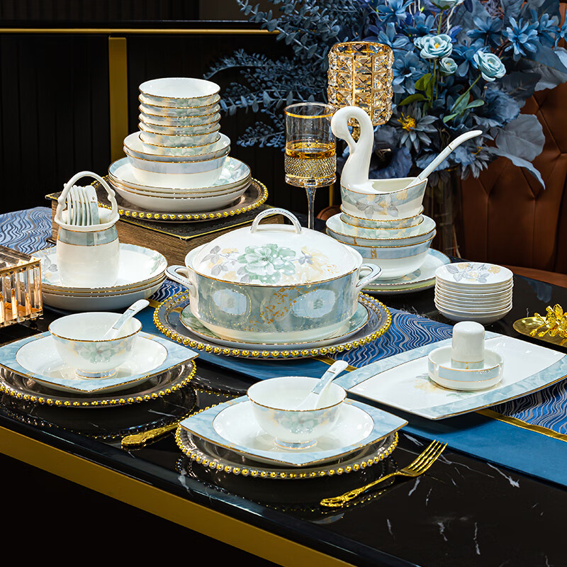 Porcelain Gift Set, Chinese-Style Tableware, Complete High-Quality Bowl And Plat...