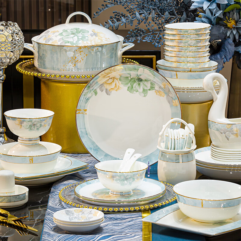 Porcelain Gift Set, Chinese-Style Tableware, Complete High-Quality Bowl And Plat...