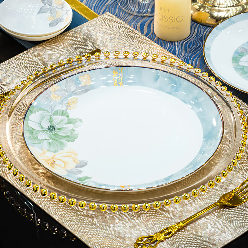 Porcelain Gift Set, Chinese-Style Tableware, Complete High-Quality Bowl And Plat...