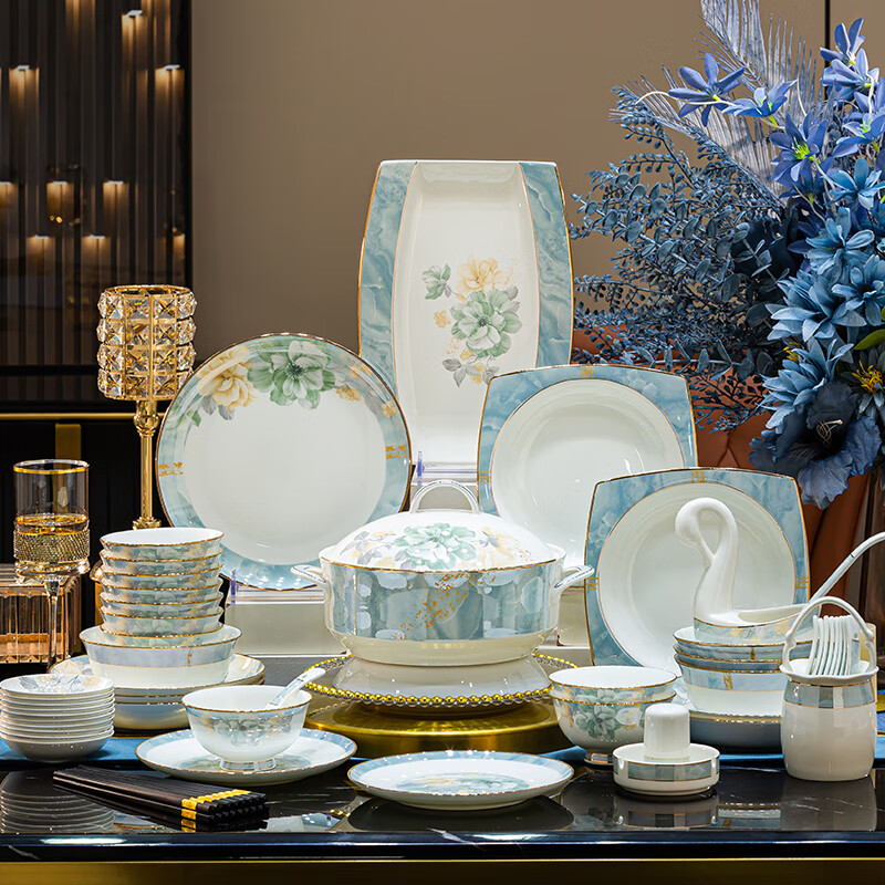 Porcelain Gift Set, Chinese-Style Tableware, Complete High-Quality Bowl And Plat...