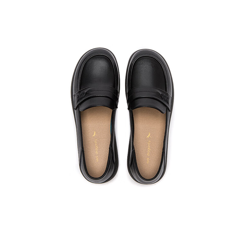 RED DRAGONFLY Women's Single Shoes 2025 Spring Black Leather Round Toe Middle-Ag...