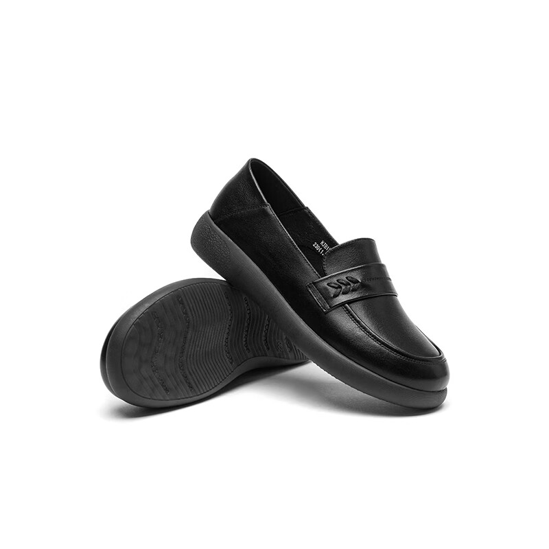 RED DRAGONFLY Women's Single Shoes 2025 Spring Black Leather Round Toe Middle-Ag...