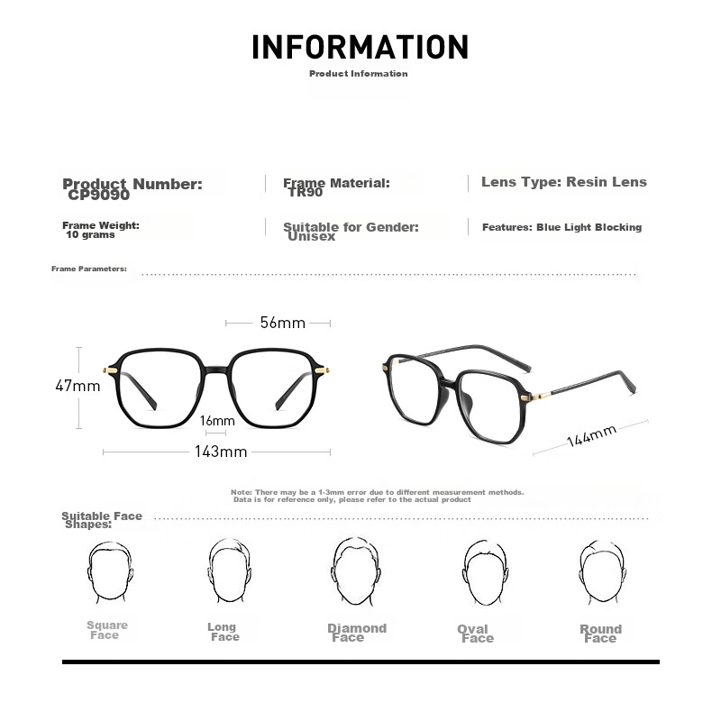 CAPONI Women's Myopia Glasses with Anti-Blue Light Radiation, Black Frame, Photo...