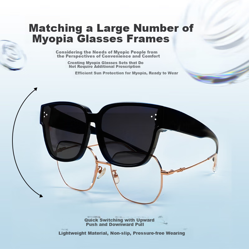 Angelamiao Myopia Sunglasses Clip-on Sunscreen Polarized Glasses Large Frame Uni...