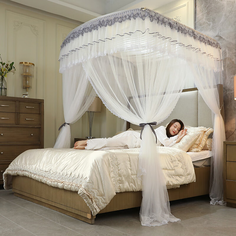 Demichel Home Floor-Standing Retractable Fishing Rod Mosquito Net Three-Door Mos...