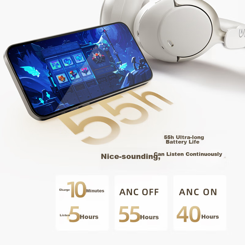 QCY H3 Pro Active Noise-Cancelling Headphones with Bluetooth, 50dB Deep Bass, Wi...