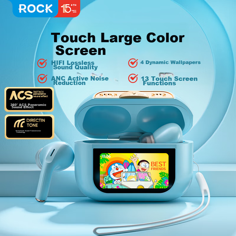 ROCK Doraemon Touchscreen Bluetooth Earphones, In-Ear Soft Tips, Active Noise Ca...