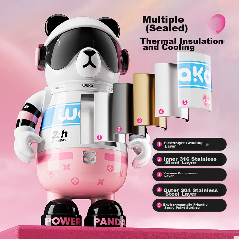 Waka Waka Panda Insulated Cup, Children's Water Bottle, 316 Stainless Steel Stud...