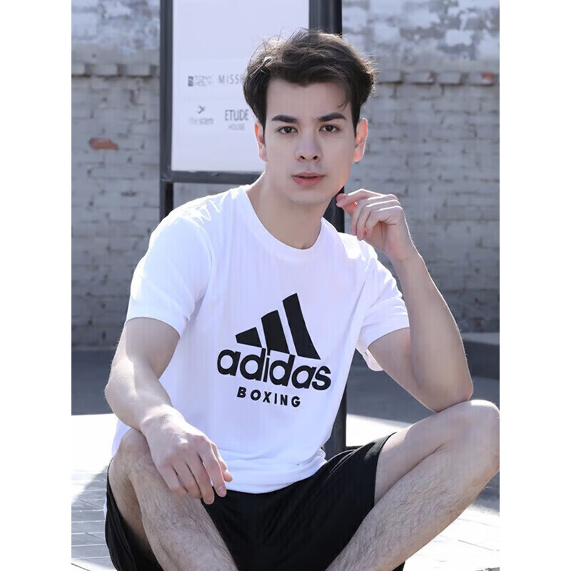 Adidas Men's Breathable Comfortable Round Neck Casual Sports Short Sleeve T-shir...