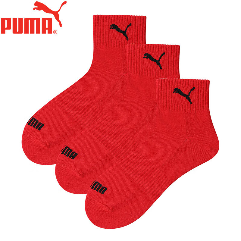 PUMA Women's Mid-Calf Socks 3-Pack in Festive Red, Red, One Size (35/38)