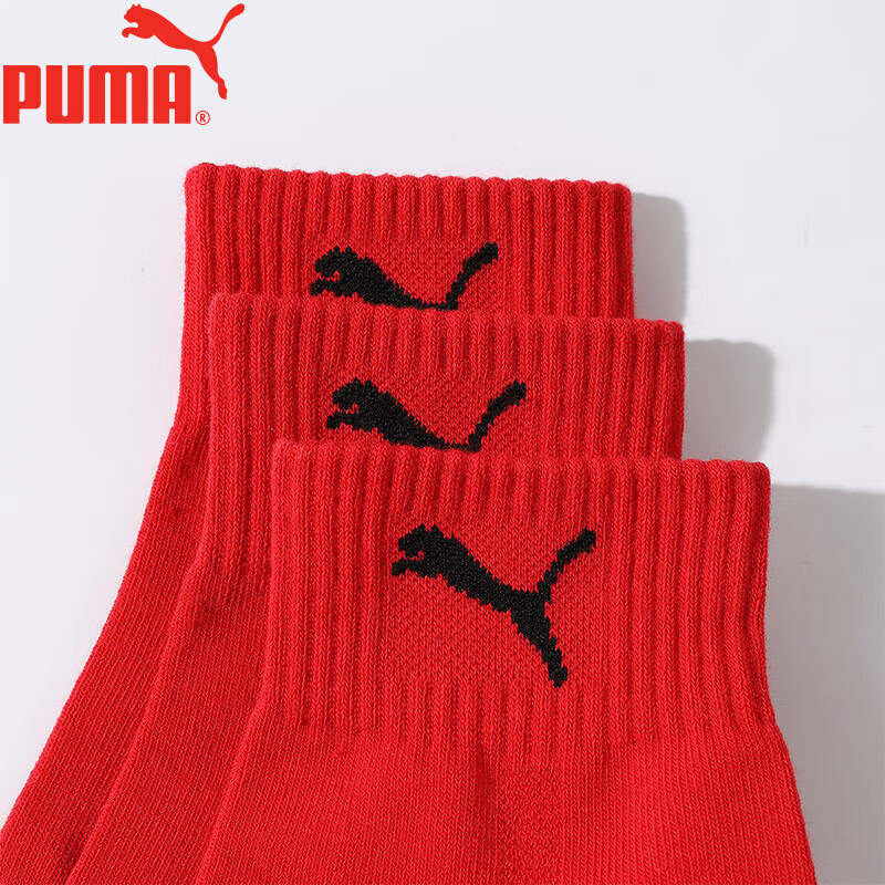PUMA Women's Mid-Calf Socks 3-Pack in Festive Red, Red, One Size (35/38)