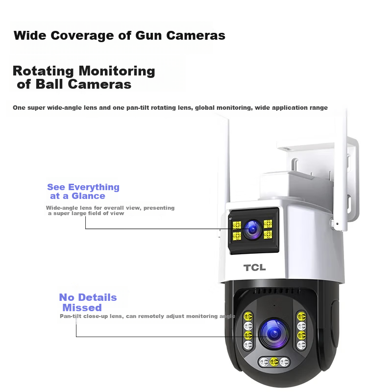 TCL 4G Lifetime Free Data Monitoring Camera Home Surveillance 360 Degree Full Co...