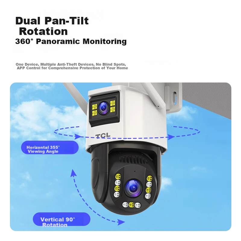 TCL 4G Lifetime Free Data Monitoring Camera Home Surveillance 360 Degree Full Co...