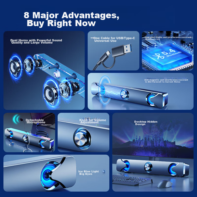 SADA V-110 Computer Speakers, Multimedia Bluetooth Speaker, Desktop Wired with M...