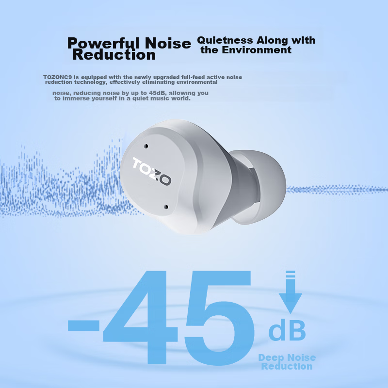 TOZO NC9 True Wireless Active Noise Cancelling Bluetooth Earbuds, In-Ear, 52-Hou...