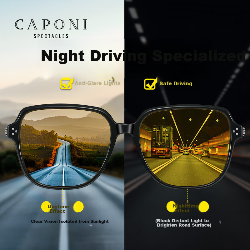 CAPONI Polarized Photochromic Night Vision Sunglasses for Men and Women, Day and...